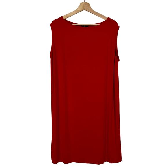 Eileen Fisher Red Stretch Viscose Jersey Shift Dress Large - Picture 1 of 6